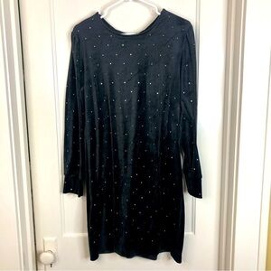 Loft black velvet long sleeve rhinestone bead dress tie at back neck size large